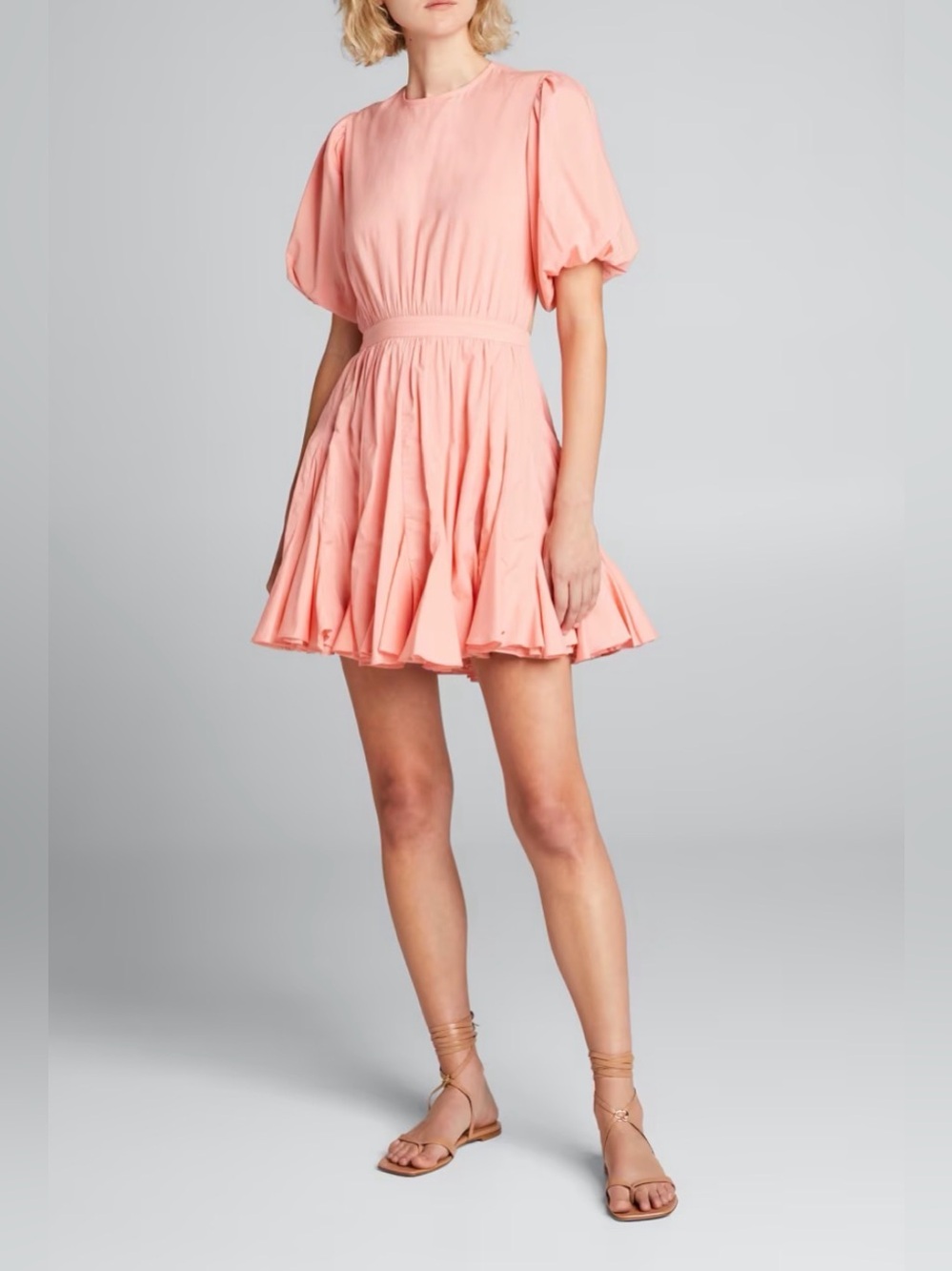 RHODE Molly Open Back Godet Mini Dress Peach Puff Sleeve Cotton